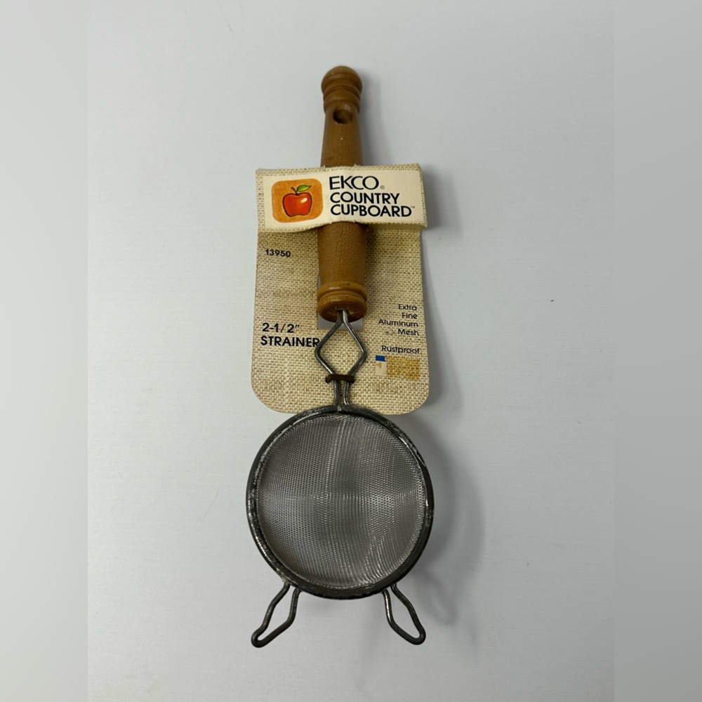 NOS Vintage 1980 Ekco Country 2 1/2” Strainer 13950 Wood Handle Made in USA D7